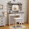 Makeup Vanity Desk with Mirror and 3-Color Dimmable LED Lights-White